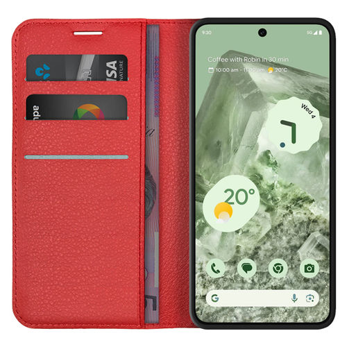Leather Wallet Case & Card Holder Pouch for Google Pixel 8 - Red