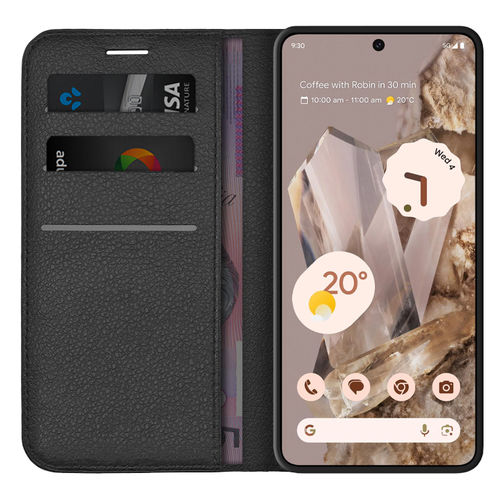 Leather Wallet Case & Card Holder Pouch for Google Pixel 8 Pro - Black