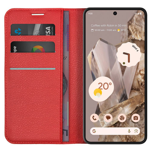 Leather Wallet Case & Card Holder Pouch for Google Pixel 8 Pro - Red