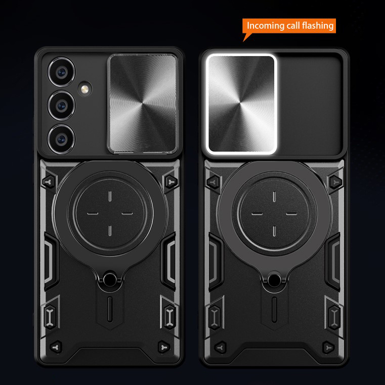 Slim Armour Shockproof Case / Slide Camera / Finger Ring Holder for Samsung Galaxy S23 FE - Black