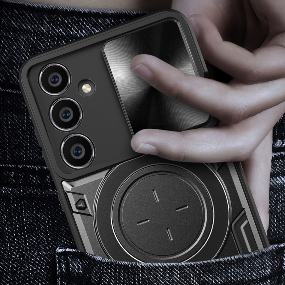 Slim Armour Shockproof Case / Slide Camera / Finger Ring Holder for Samsung Galaxy S23 FE - Black