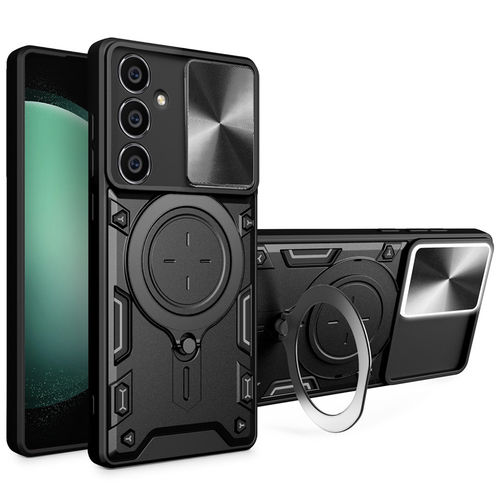 Slim Armour Shockproof Case / Slide Camera / Finger Ring Holder for Samsung Galaxy S23 FE - Black