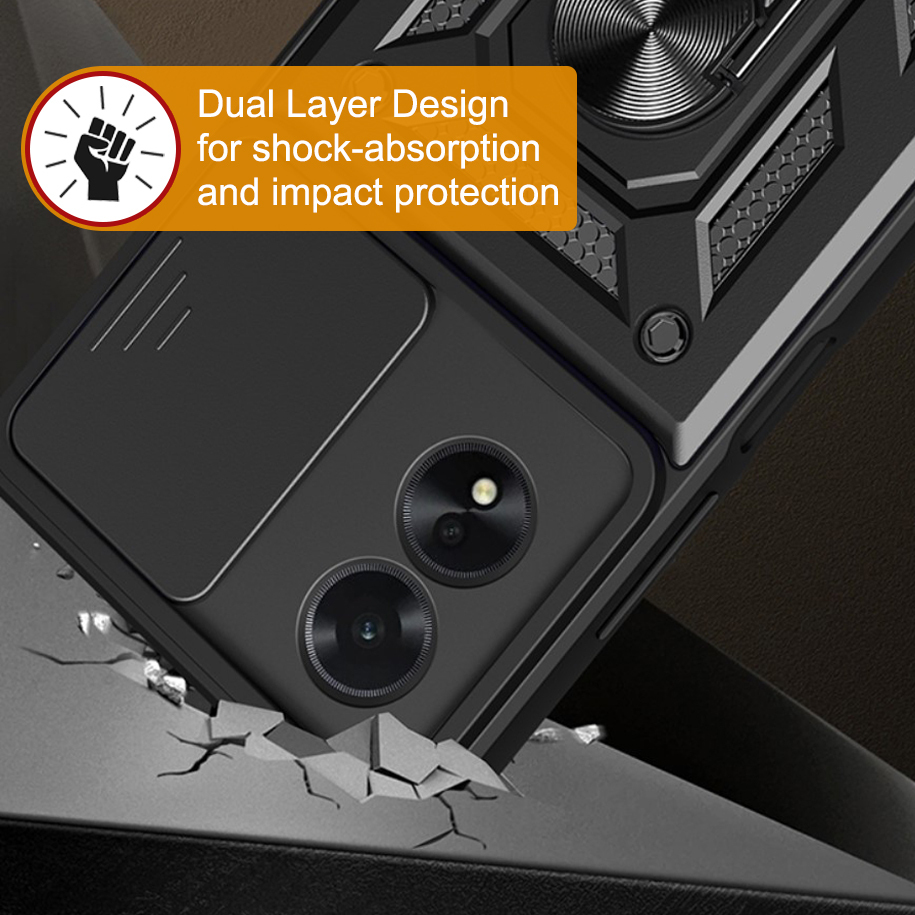 Heavy Duty Shockproof Case / Slide Camera Cover for Oppo A18 / A38 4G - Black