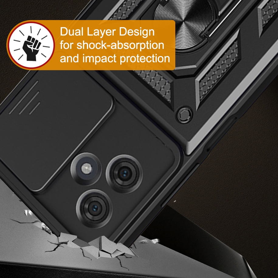 Heavy Duty Shockproof Case / Slide Camera Cover for Motorola Moto G54 - Black