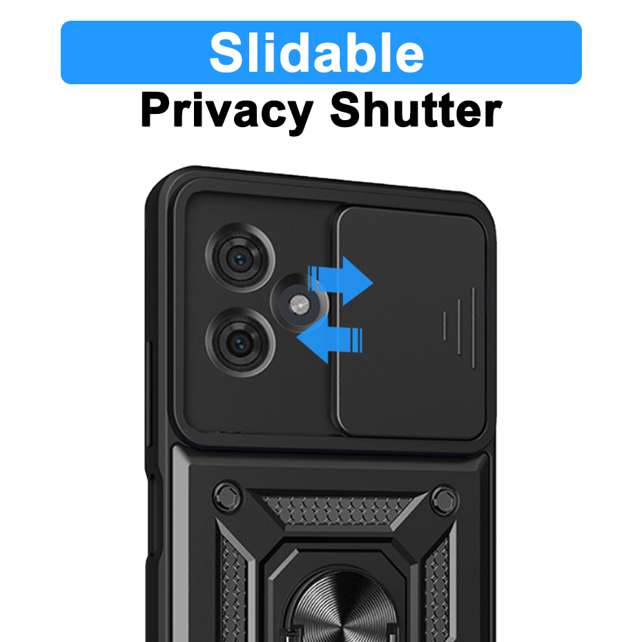 Heavy Duty Shockproof Case / Slide Camera Cover for Motorola Moto G54 - Black