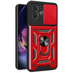 Heavy Duty Shockproof Case / Slide Camera Cover for Motorola Moto G54 - Red