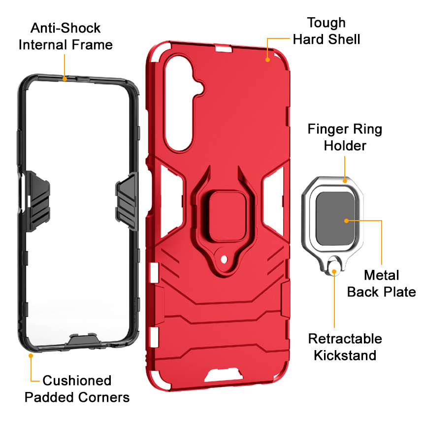 Slim Armour Tough Shockproof Case / Ring Holder for Samsung Galaxy A05s - Red