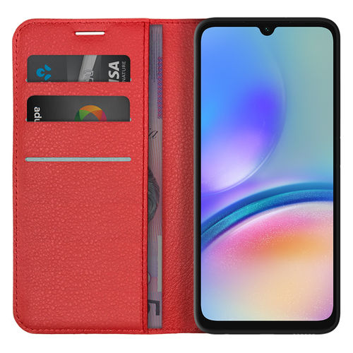 Leather Wallet Case & Card Holder Pouch for Samsung Galaxy A05s - Red