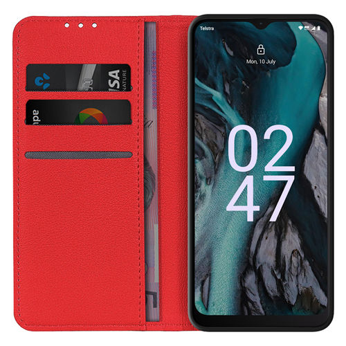 Leather Wallet Case & Card Holder Pouch for Nokia C22 - Red