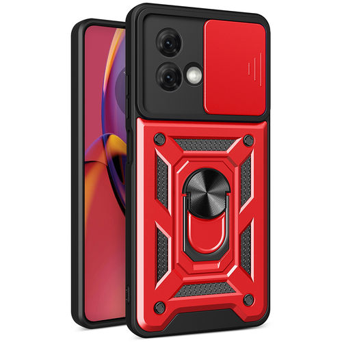 Heavy Duty Shockproof Case / Slide Camera Cover for Motorola Moto G84 - Red