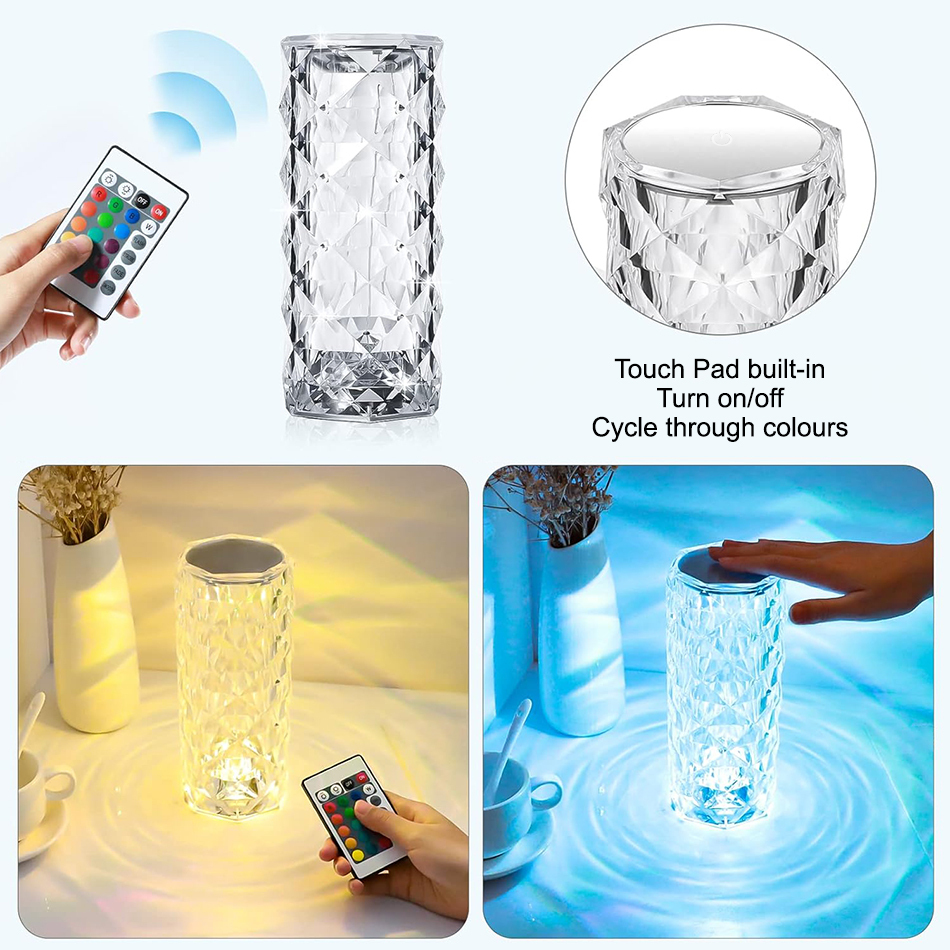 LED Crystal Diamond Touch Lamp / Night Light / Remote Control (16-Colour)