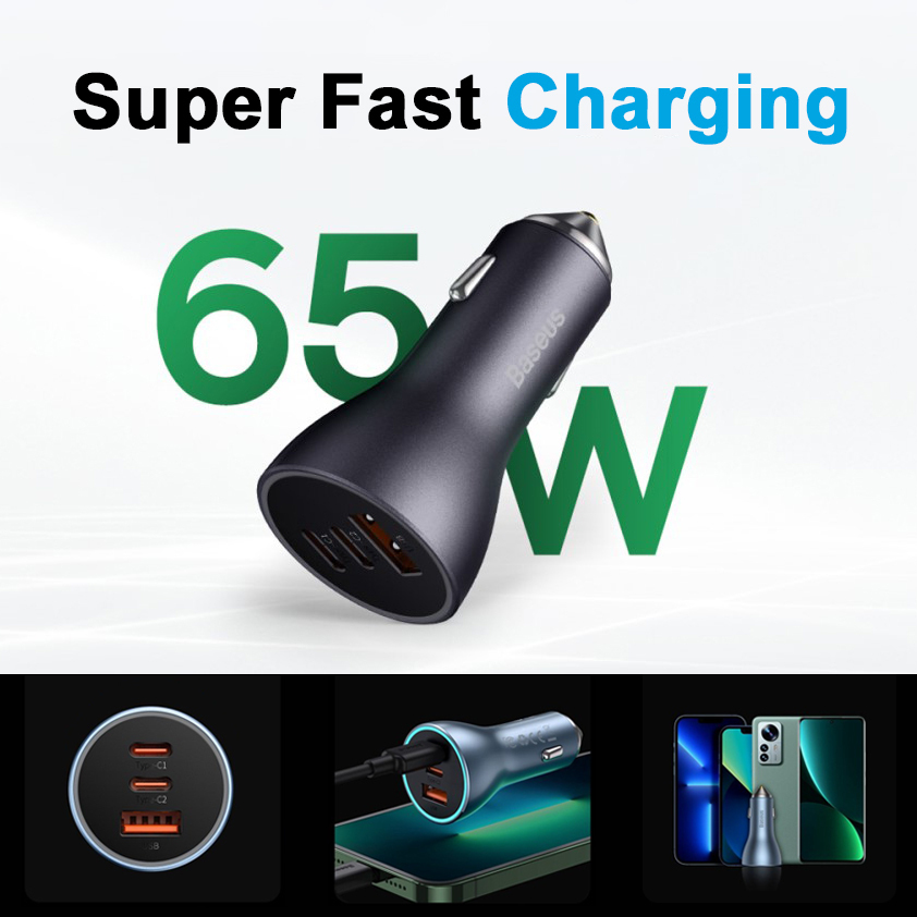 Baseus Golden Contactor Pro (65W) Triple USB / Type-C Car Charger for Phone / Tablet