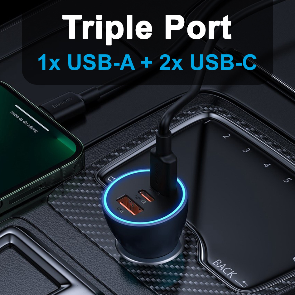 Baseus Golden Contactor Pro (65W) Triple USB / Type-C Car Charger for Phone / Tablet