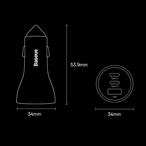 Baseus Golden Contactor Pro (65W) Triple USB / Type-C Car Charger for Phone / Tablet