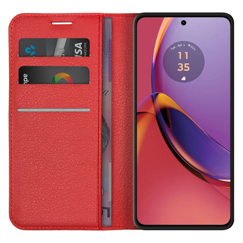 Leather Wallet Case & Card Holder Pouch for Motorola Moto G84 - Red