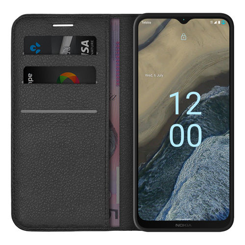 Leather Wallet Case & Card Holder Pouch for Nokia G11 Plus - Black
