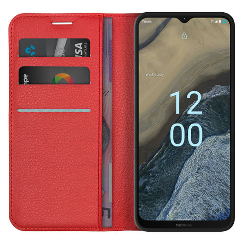 Leather Wallet Case & Card Holder Pouch for Nokia G11 Plus - Red