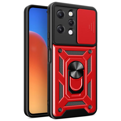 Heavy Duty Shockproof Case / Slide Camera Cover for Xiaomi Redmi 12 - Red