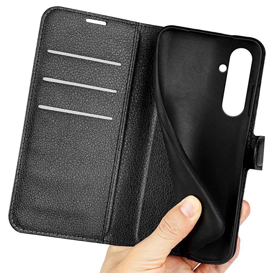 Leather Wallet Case & Card Holder Pouch for Samsung Galaxy S24 - Black