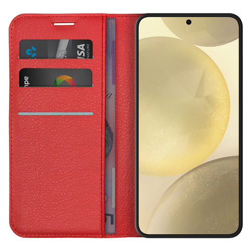 Leather Wallet Case & Card Holder Pouch for Samsung Galaxy S24 - Red