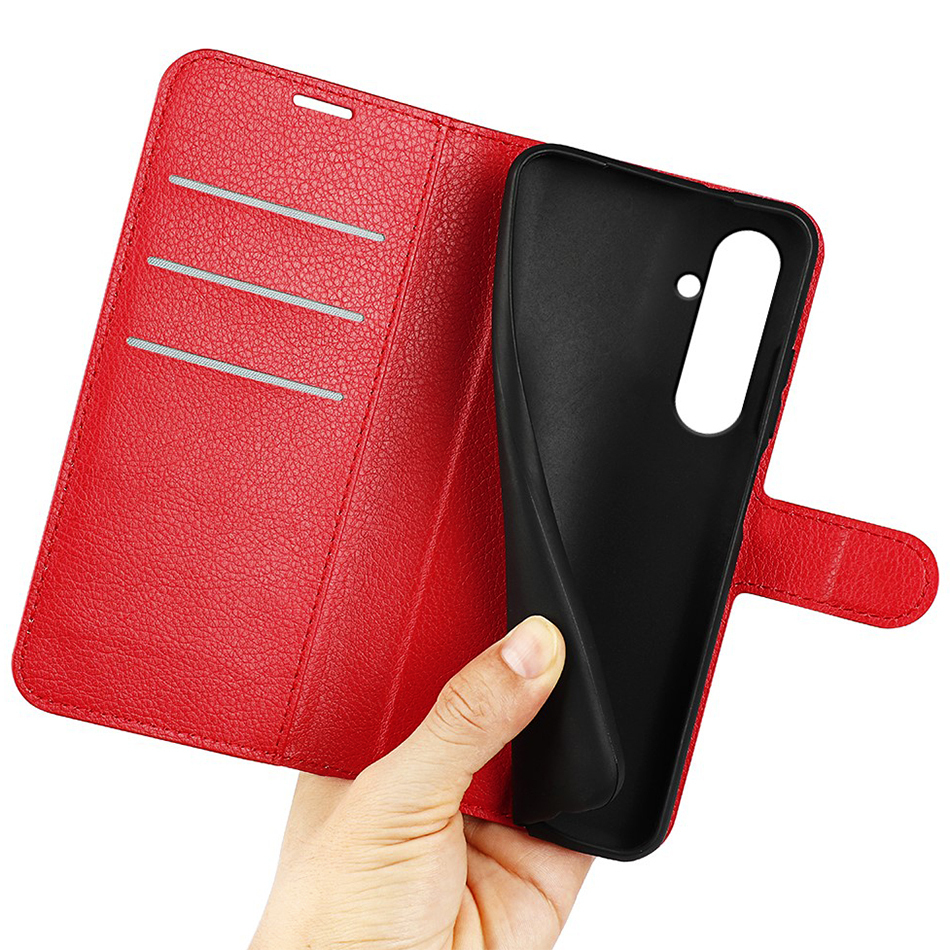 Leather Wallet Case & Card Holder Pouch for Samsung Galaxy S24+ (Red)