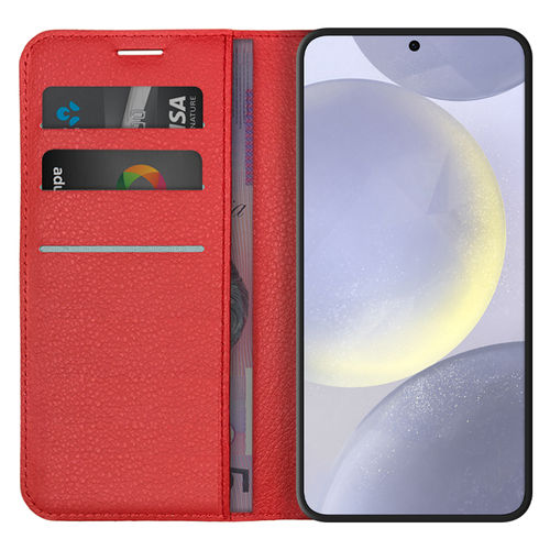 Leather Wallet Case & Card Holder Pouch for Samsung Galaxy S24+ (Red)