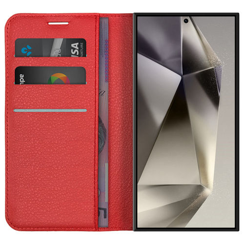 Leather Wallet Case & Card Holder Pouch for Samsung Galaxy S24 Ultra (Red)
