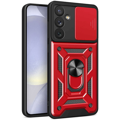 Heavy Duty Shockproof Case / Slide Camera Cover for Samsung Galaxy S24+ (Red)