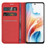 Leather Wallet Case & Card Holder Pouch for Oppo A79 5G - Red