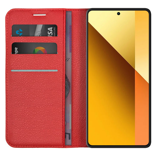 Leather Wallet Case & Card Holder Pouch for Xiaomi Redmi Note 13 5G - Red