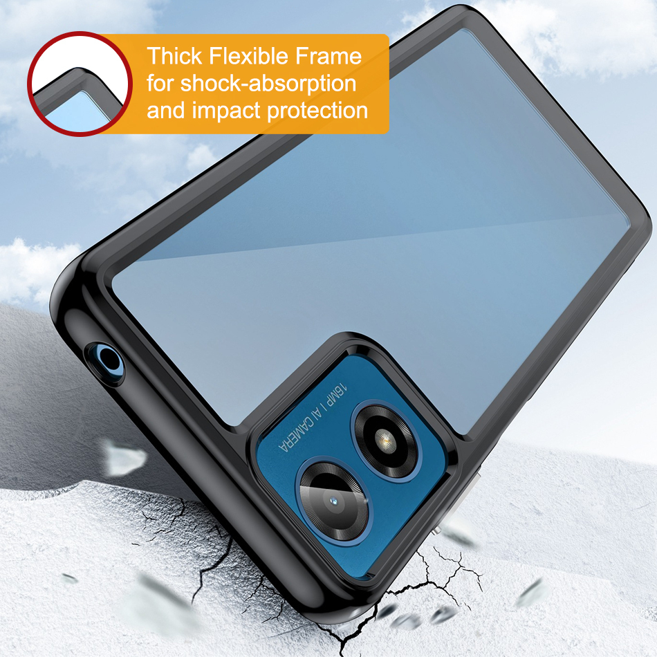 Hybrid Acrylic Tough Shockproof Case for Motorola Moto G04 / G24 / E14 - Black (Frame)