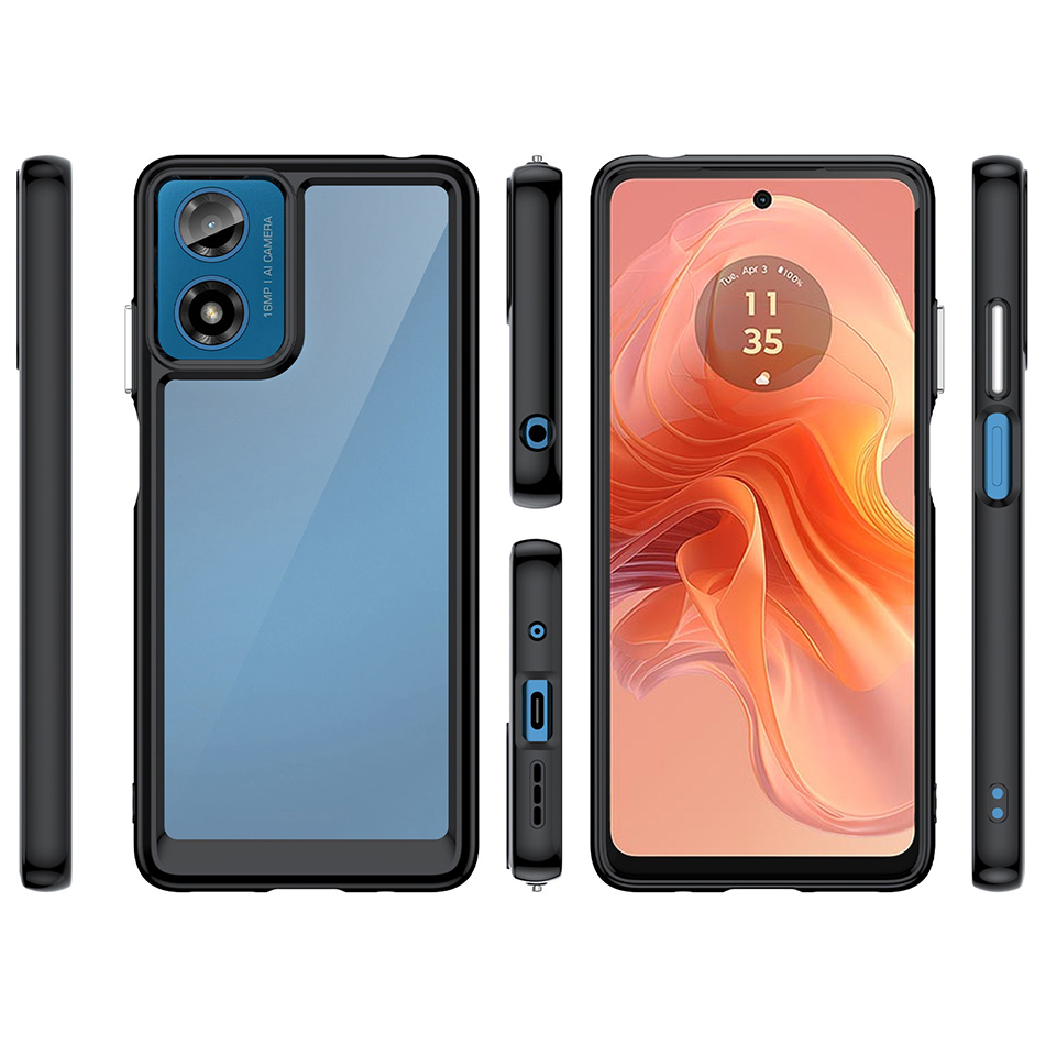 Hybrid Acrylic Tough Shockproof Case for Motorola Moto G04 / G24 / E14 - Black (Frame)