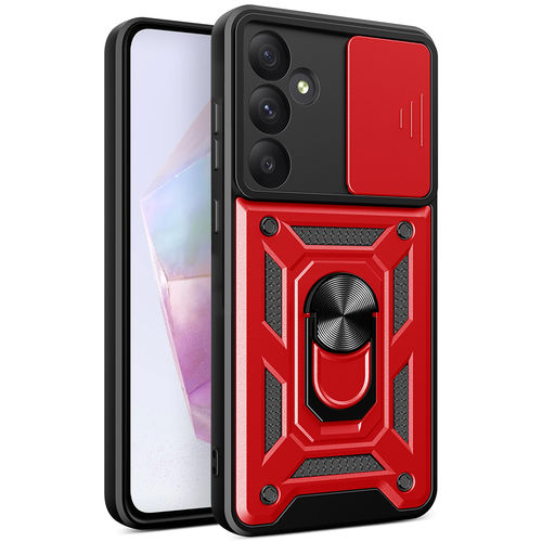 Heavy Duty Shockproof Case / Slide Camera Cover for Samsung Galaxy A35 5G - Red