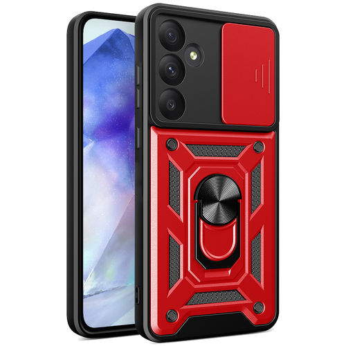 Heavy Duty Shockproof Case / Slide Camera Cover for Samsung Galaxy A55 5G - Red