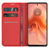 Leather Wallet Case & Card Holder Pouch for Motorola Moto G04 / G24 / E14 - Red