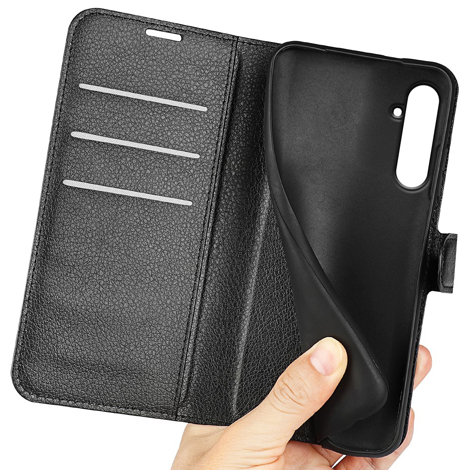 Leather Wallet Case & Card Holder Pouch for Samsung Galaxy A55 5G - Black