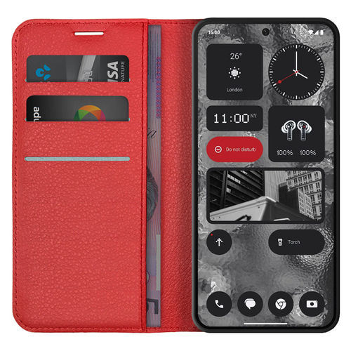 Leather Wallet Case & Card Holder Pouch for Nothing Phone (2) - Red