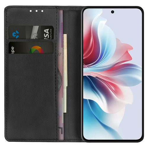 Leather Wallet Case & Card Holder Pouch for Oppo Reno11 F - Black