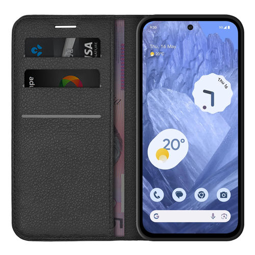 Leather Wallet Case & Card Holder Pouch for Google Pixel 8a - Black