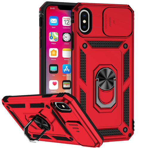 Heavy Duty Shockproof Case / Sliding Camera Cover for Apple iPhone X / Xs - Red