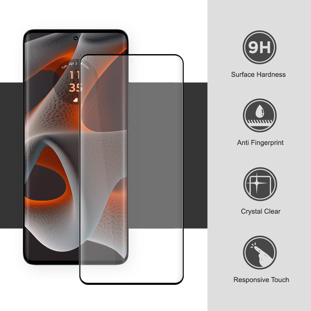 3D Curved Tempered Glass Screen Protector for Motorola Edge 50 Pro - Black