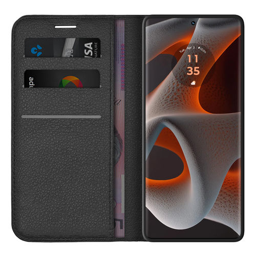 Leather Wallet Case & Card Holder Pouch for Motorola Edge 50 / 50 Pro - Black