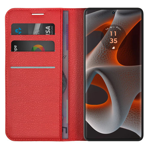 Leather Wallet Case & Card Holder Pouch for Motorola Edge 50 / 50 Pro - Red