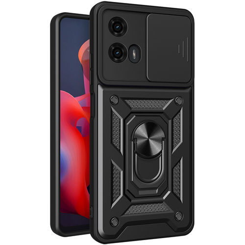 Heavy Duty Shockproof Case / Slide Camera Cover for Motorola Moto G04 / G24 / E14 - Black