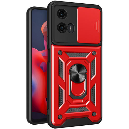 Heavy Duty Shockproof Case / Slide Camera Cover for Motorola G04 / G24 / E14 - Red