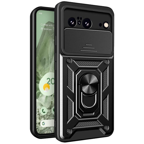 Heavy Duty Shockproof Case / Slide Camera Cover for Google Pixel 8 - Black