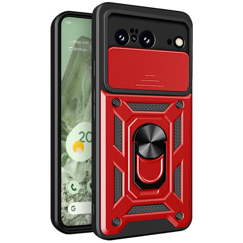 Heavy Duty Shockproof Case / Slide Camera Cover for Google Pixel 8 - Red