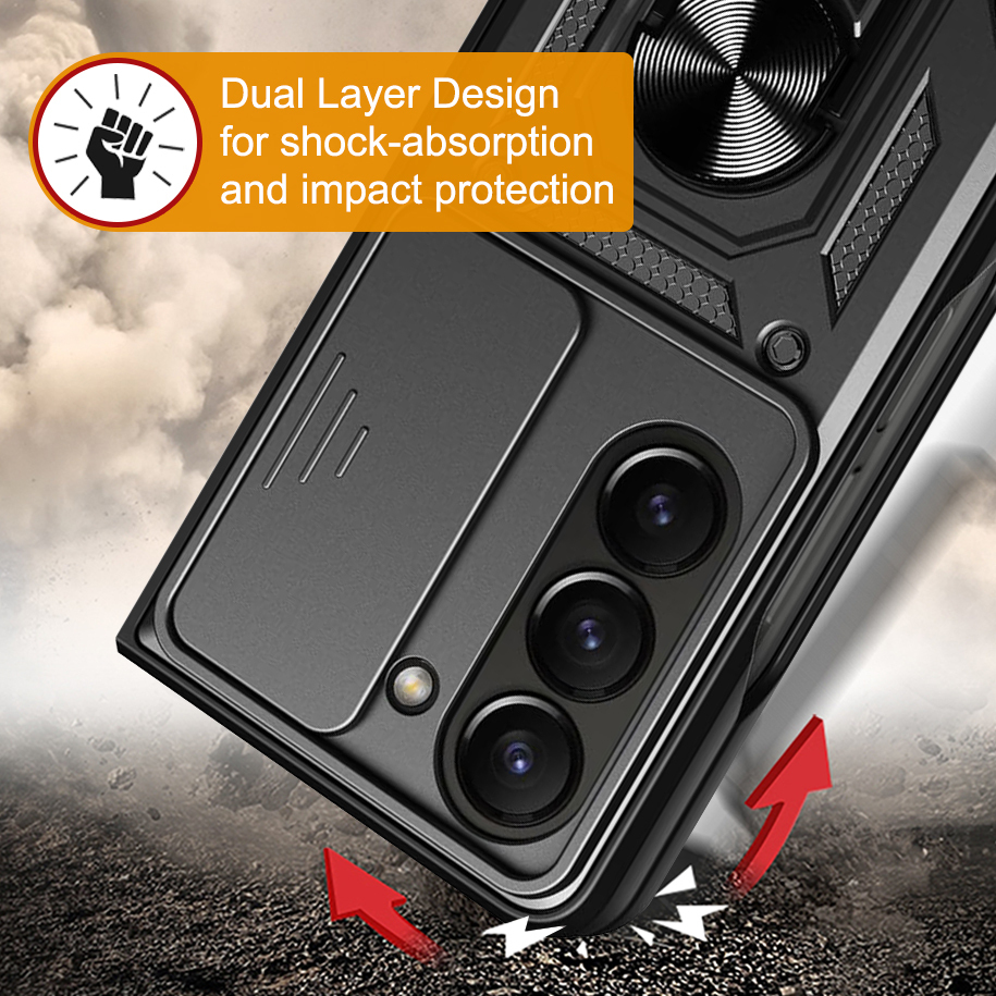 Slim Armour Shockproof Case / Slide Cover / Ring Stand for Samsung Galaxy Z Fold6 - Black