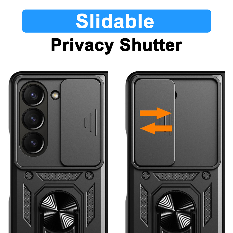 Slim Armour Shockproof Case / Slide Cover / Ring Stand for Samsung Galaxy Z Fold6 - Black