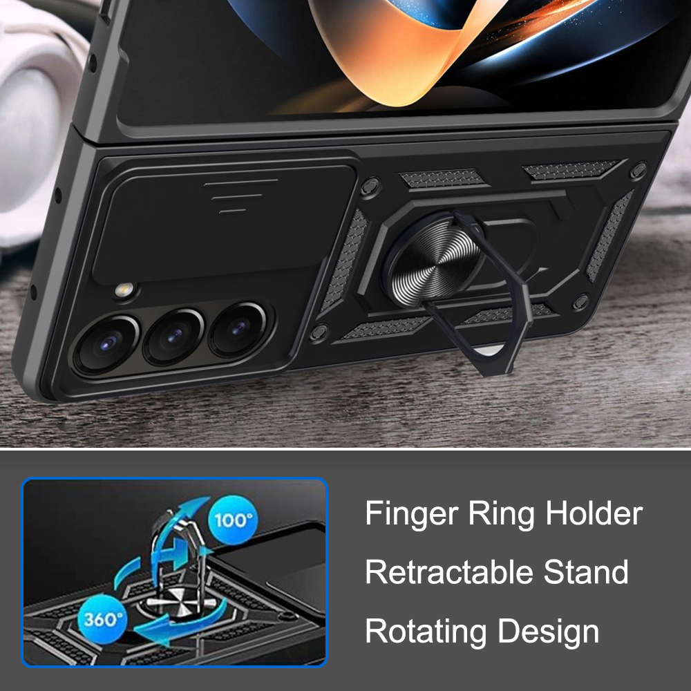 Slim Armour Shockproof Case / Slide Cover / Ring Stand for Samsung Galaxy Z Fold6 - Black